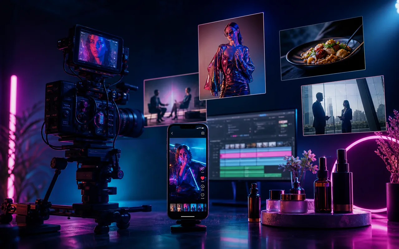 Set profesional de producción audiovisual para una campaña de marca