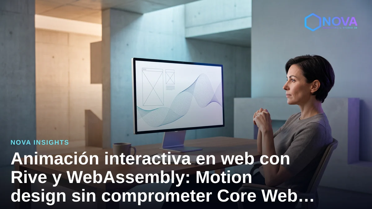 Mesa de trabajo moderna con visualización abstracta de vectores y diseño cinético.