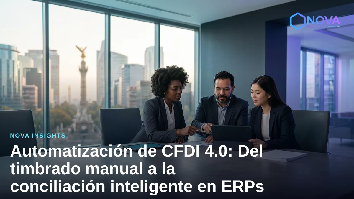 Ejecutivos de finanzas analizando flujos de trabajo de facturación electrónica en una sala de reuniones corporativa.