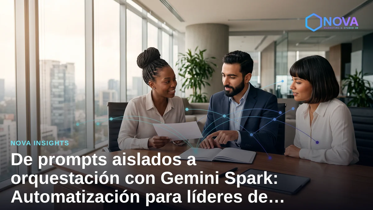 Escritorio ejecutivo con representación sutil de integración de datos y estrategia de marketing digital.