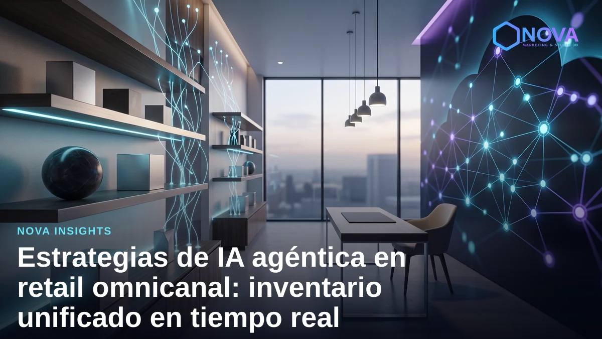 Representación conceptual de la integración entre tiendas físicas e inventario digital mediante inteligencia artificial agéntica.